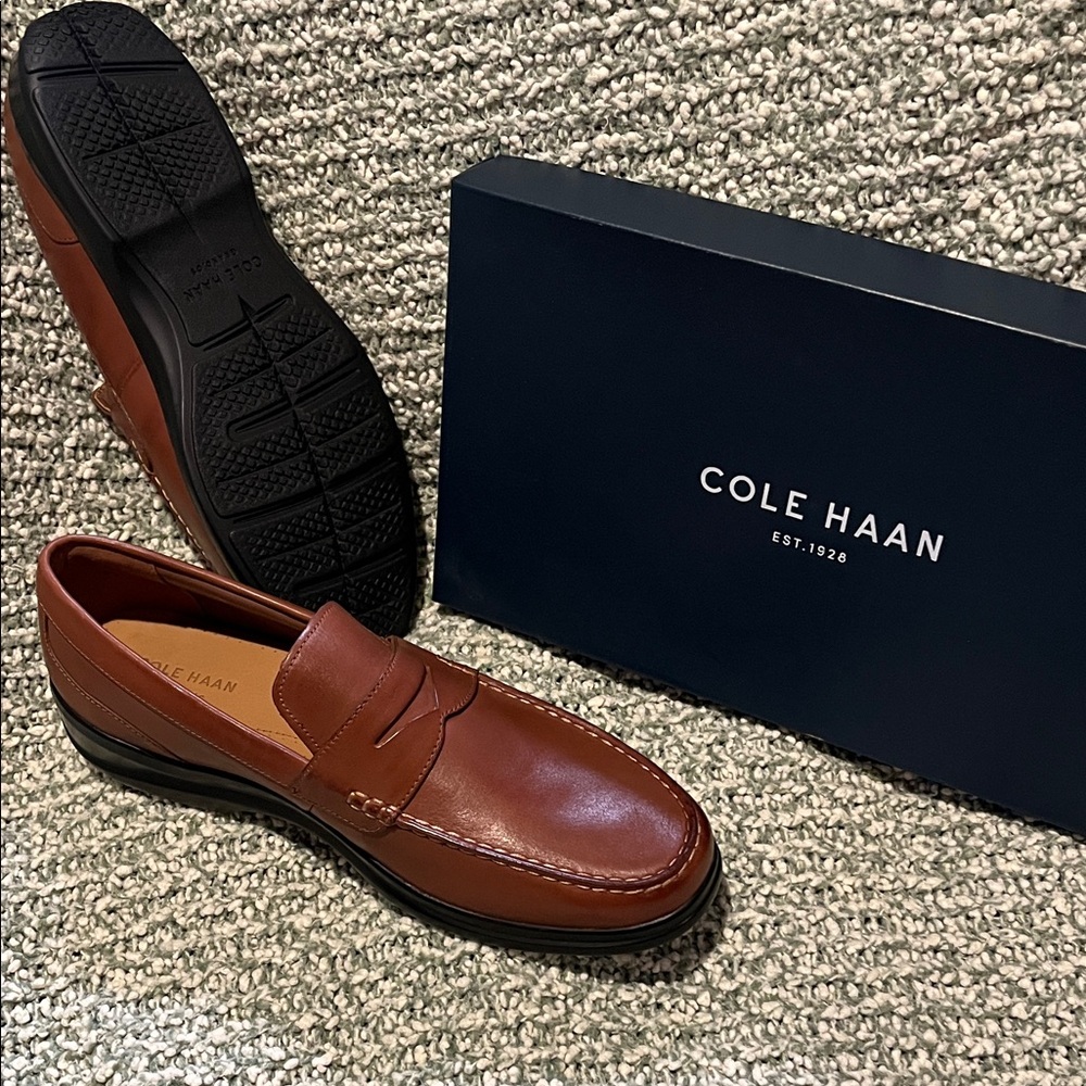 Cole Haan Men's Tan Leather Slip-Ons - Picture 2 of 3